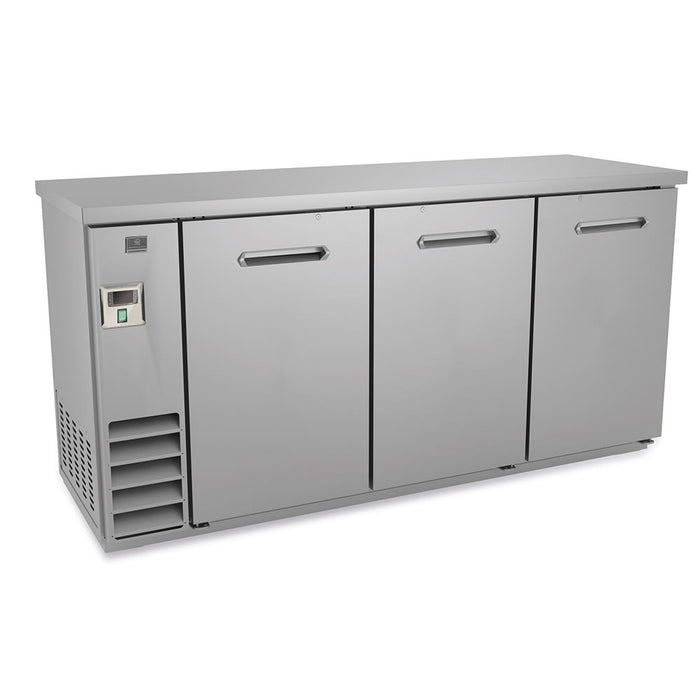 Kelvinator 738307 (KCHBB72SS) Stainless Counter Height Narrow Solid Three Door Back Bar Refrigerator - 72", 115V