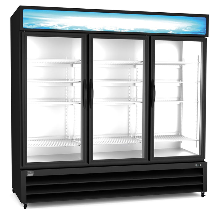 Kelvinator 738308 (KCHGM72R) Triple Black Swing Door Merchandiser Refrigerator - 72", 115V