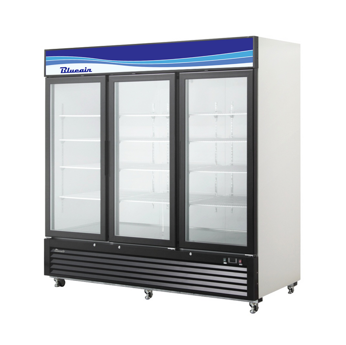Blue Air BKGM72-HC Triple Black Swing Glass Door Merchandiser Refrigerator - 82", 115V