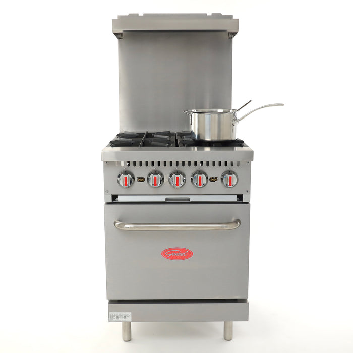 General Foodservice Gas Range with Oven, 4 Burners, 120,000 BTU, 24", in Stainless Steel (GR4-24NG)