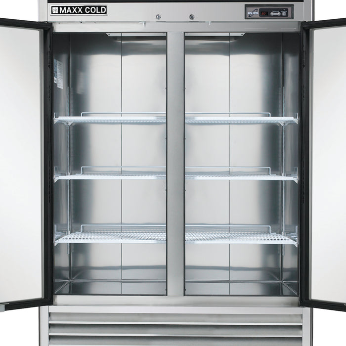 Maxx Cold Double Door Reach-In Refrigerator, Bottom Mount, 54"W, 42.8 cu. ft. Storage Capacity, in Stainless Steel (MCR-49FDHC)