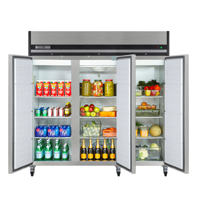 Maxx Cold X-Series Triple Door Reach-In Refrigerator, Top Mount, 81"W, 72 cu. ft. Storage Capacity, in Stainless Steel (MXCR-72FDHC)