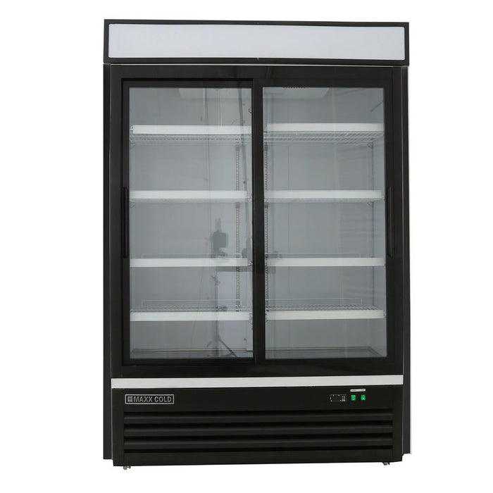 Maxx Cold Double Glass Door Merchandiser Refrigerator, Sliding Door, 54"W, 48 cu. ft. Storage Capacity, in Black (MXM2-48RSBHC)