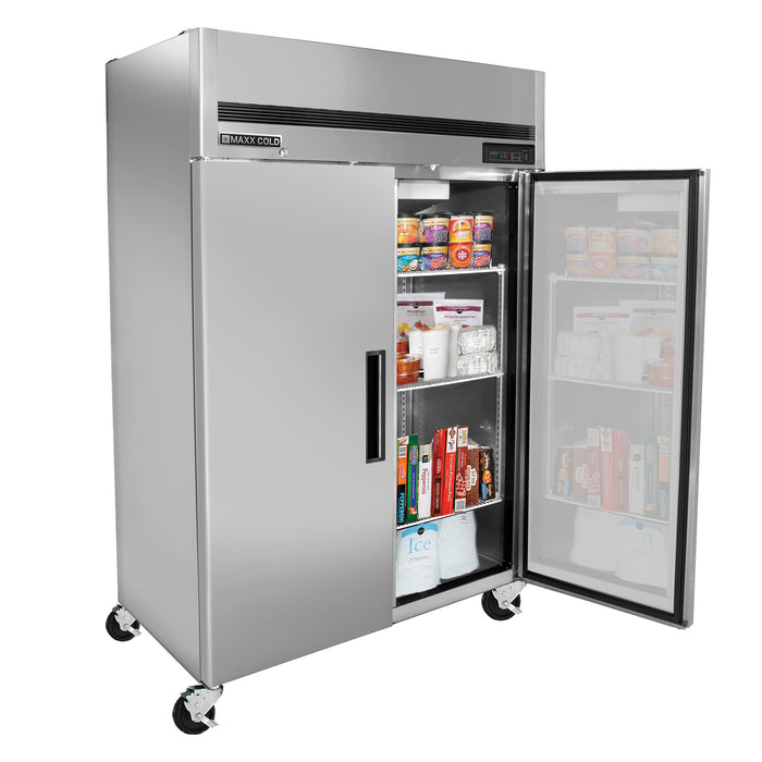 Maxx Cold Double Door Reach-In Freezer, Top Mount, 54"W, 49 cu. ft. Storage Capacity, Energy Star Rated, in Stainless Steel (MCFT-49FDHC)