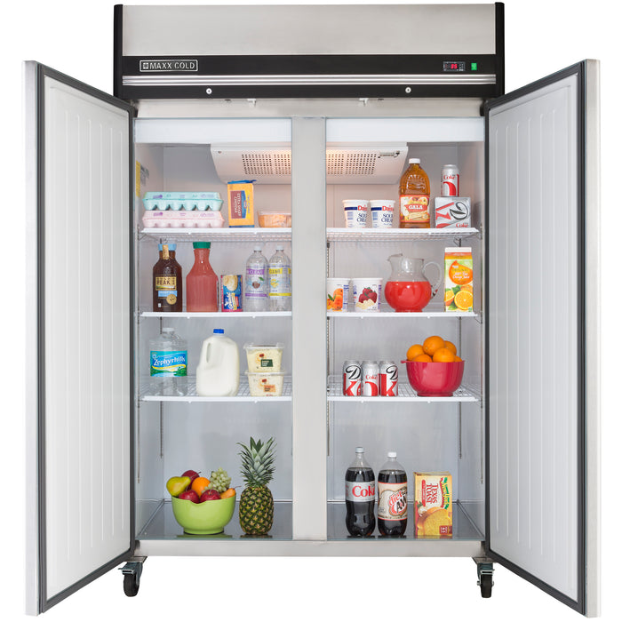 Maxx Cold Double Door Reach-In Refrigerator, Top Mount, 54"W, 49 cu. ft. Storage Capacity, in Stainless Steel (MCRT-49FDHC)