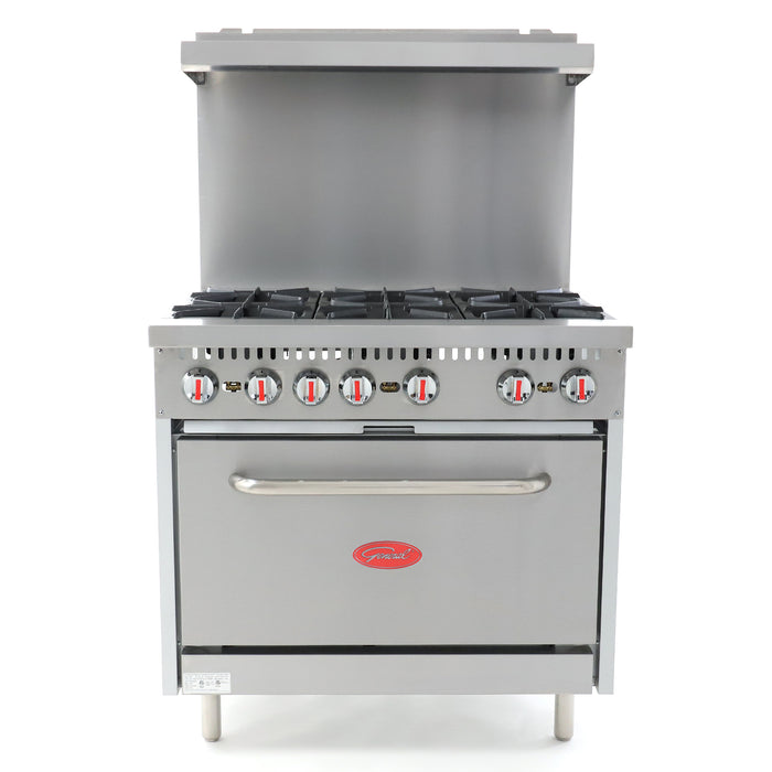 General Foodservice Gas Range with Oven, 6 Burners, 180,000 BTU, 36", in Stainless Steel (GR4-36NG)