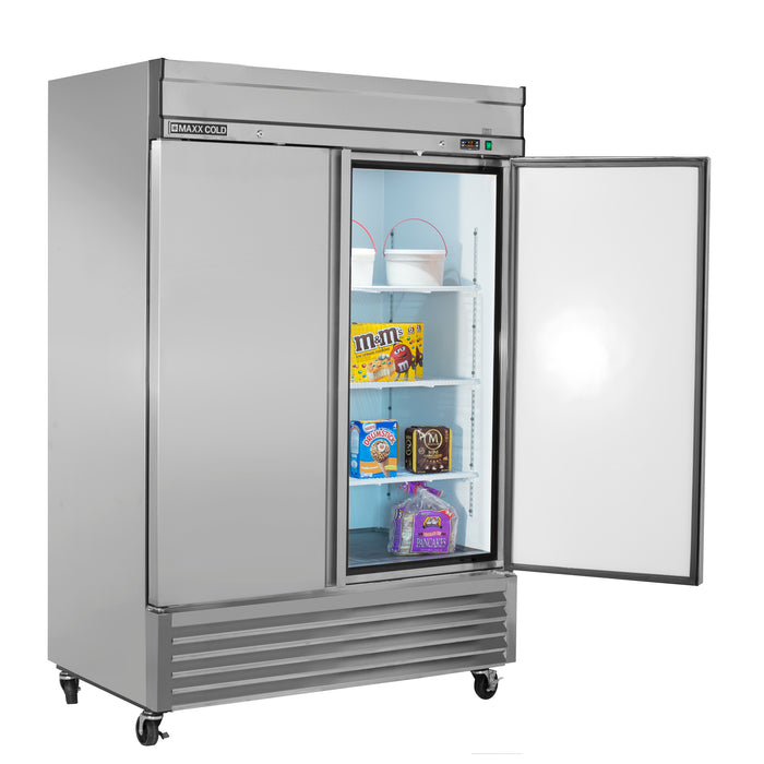 Maxx Cold Bottom Mount 2 Door Reach-In Freezer, 54" W, 42.9 Cu Ft, in Stainless Steel (MXSF-49FDHC)