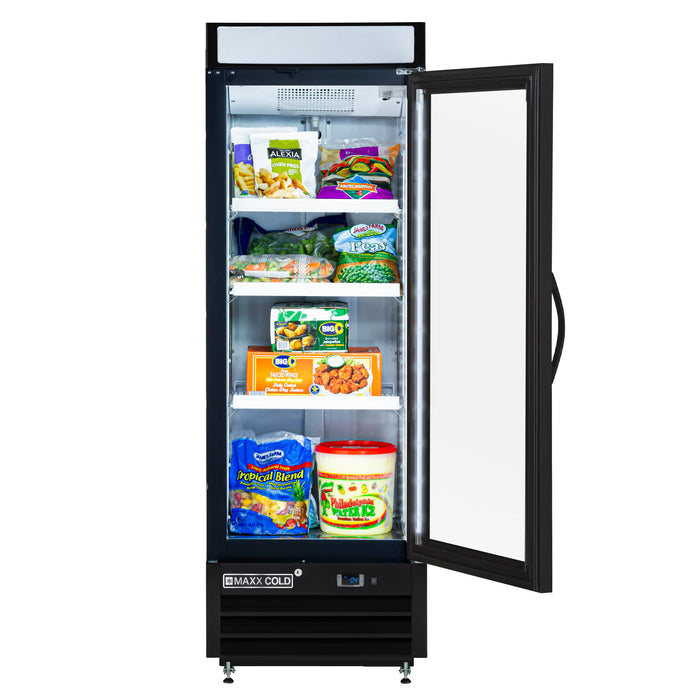 Maxx Cold X-Series Single Glass Door Merchandiser Freezer, Free Standing, 25"W, 16 cu. ft. Storage Capacity, in Black (MXM1-16FBHC)