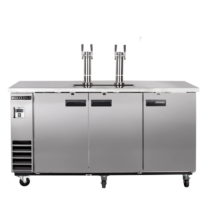 Maxx Cold X-Series Dual Tower, 2 Tap Beer Dispenser, 73"W, 17.3 cu. ft. (490 L), 3 Barrels/Kegs Storage Capacity, in Stainless Steel (MXBD72-2SHC)