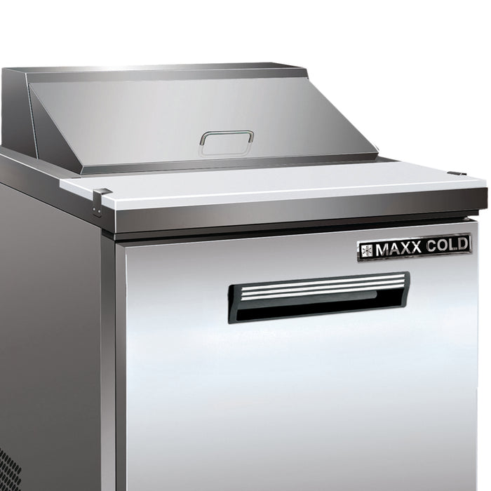 Maxx Cold X-Series One-Door Refrigerated Mega Top Prep Table, 29"W, 7 cu. ft. Storage Capacity, in Stainless Steel (MXCR29MHC)