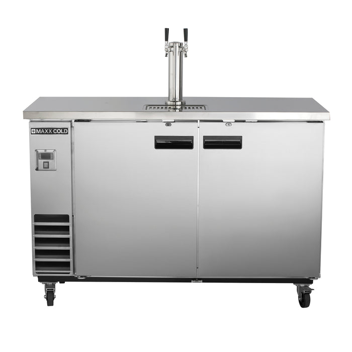 Maxx Cold X-Series Single Tower, 2 Tap Beer Dispenser, 61"W, 14.2 cu. ft. (402 L), 2 Barrels/Kegs Storage Capacity, in Stainless Steel (MXBD60-1SHC)