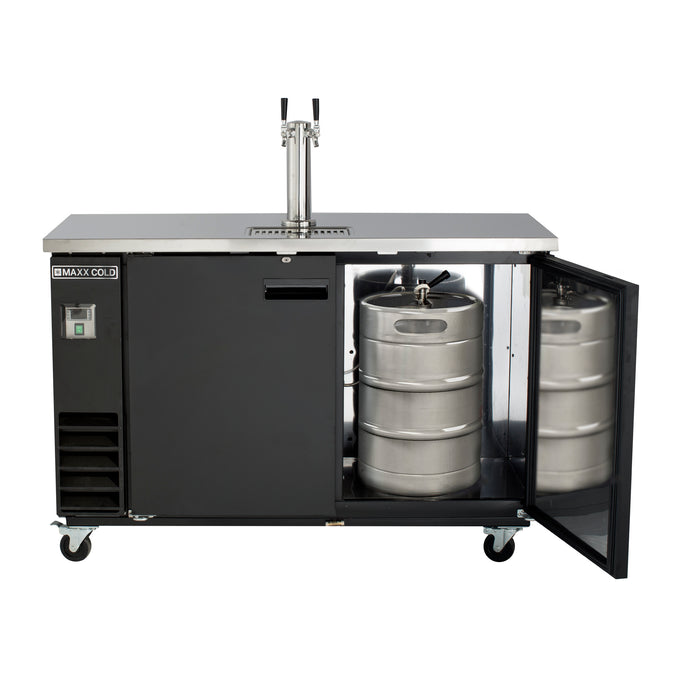 Maxx Cold X-Series Single Tower, 2 Tap Beer Dispenser, 61"W, 14.2 cu. ft. (402 L), 2 Barrels/Kegs Storage Capacity, in Black with Stainless Steel Top (MXBD60-1BHC)