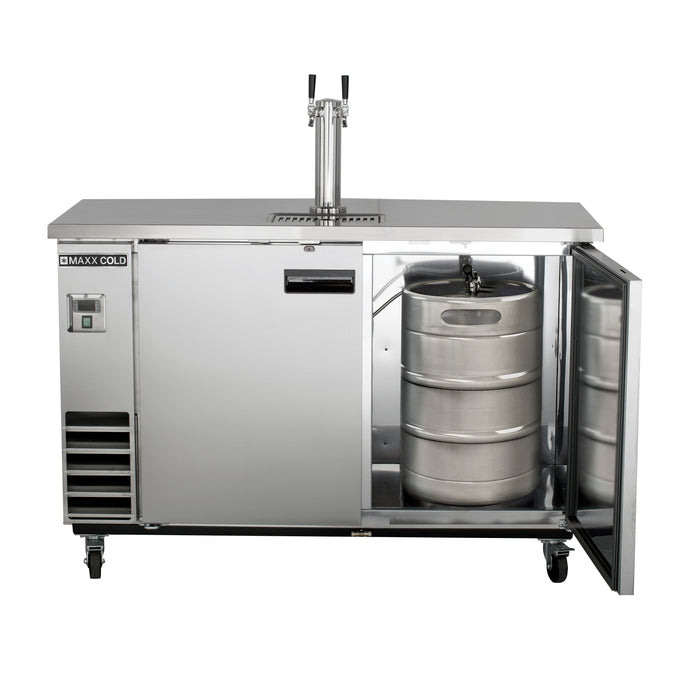 Maxx Cold X-Series Single Tower, 2 Tap Beer Dispenser, 61"W, 14.2 cu. ft. (402 L), 2 Barrels/Kegs Storage Capacity, in Stainless Steel (MXBD60-1SHC)