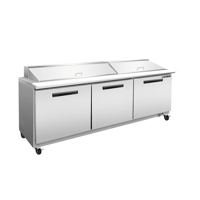 Maxx Cold X-Series Three-Door Refrigerated Sandwich and Salad Prep Station, 71.7"W, 18 cu. ft. Storage Capacity, in Stainless Steel (MXCR72SHC)