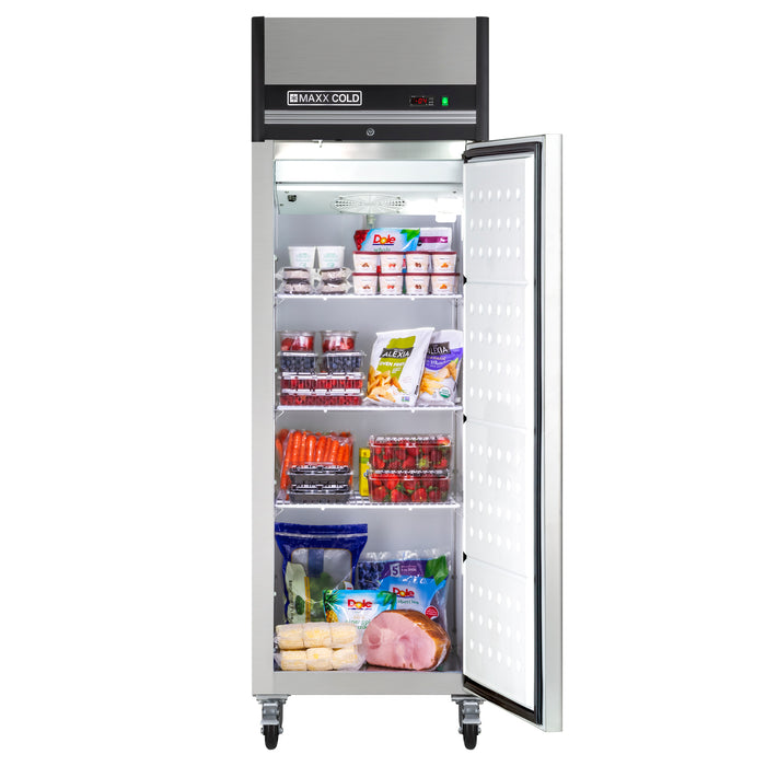 Maxx Cold X-Series Single Door Reach-in Freezer, Top Mount, 26.8"W, 23 cu. ft. Storage Capacity, in Stainless Steel (MXCF-23FDHC)