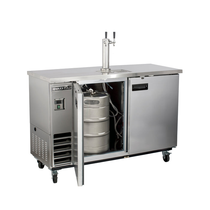 Maxx Cold X-Series Single Tower, 2 Tap Beer Dispenser, 47.5"W, 10.5 cu. ft. (297 L), 2 Barrels/Kegs Storage Capacity, in Stainless Steel (MXBD48-1SHC)