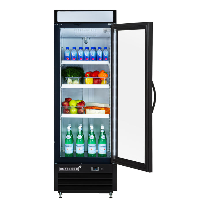 Maxx Cold X-Series Single Glass Door Merchandiser Refrigerator, Free Standing, 25"W, 16 cu. ft. Storage Capacity, in Black (MXM1-16RBHC)