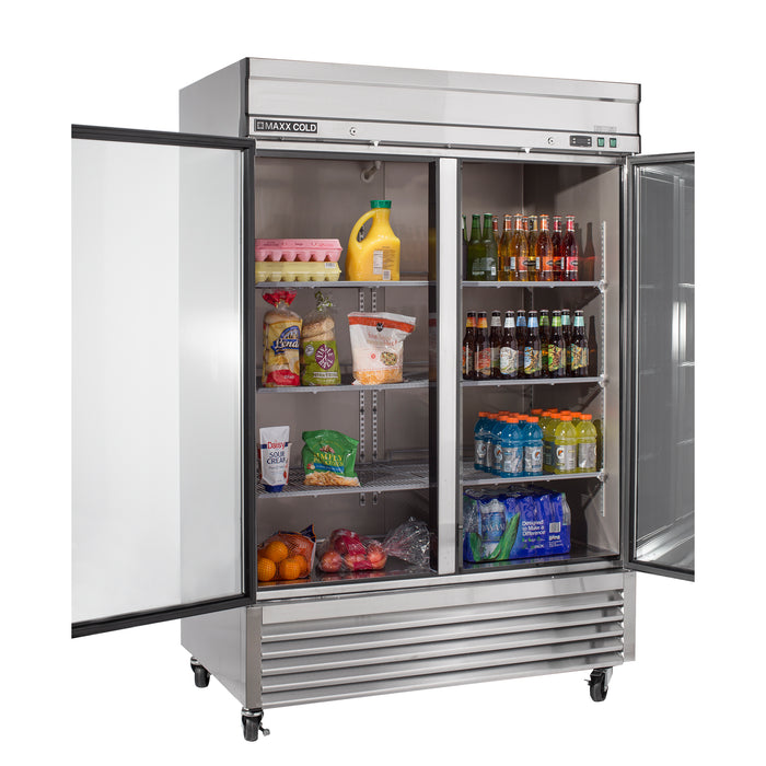 Maxx Cold Double Glass Door Reach-In Refrigerator, Bottom Mount, 54"W, 49 cu. ft. Storage Capacity, in Stainless Steel (MXSR-49GDHC)