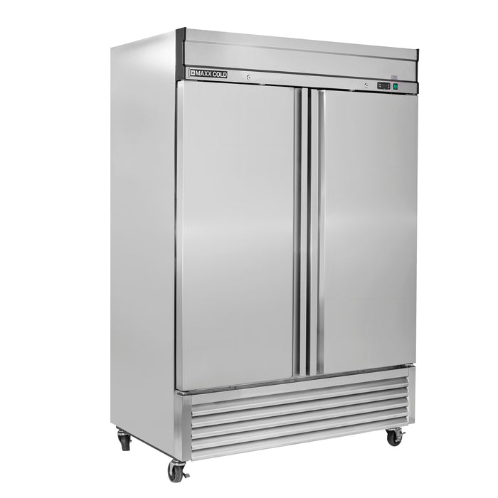 Maxx Cold Double Door Reach-In Refrigerator, Bottom Mount, 54"W, 49 cu. ft. Storage Capacity, in Stainless Steel (MXSR-49FDHC)