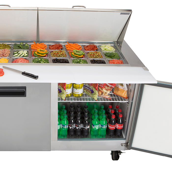 Maxx Cold X-Series Three-Door Refrigerated Mega Top Prep Table, 72"W, 18 cu. ft. Storage Capacity, in Stainless Steel (MXCR72MHC)