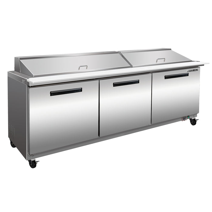 Maxx Cold X-Series Three-Door Refrigerated Mega Top Prep Table, 72"W, 18 cu. ft. Storage Capacity, in Stainless Steel (MXCR72MHC)