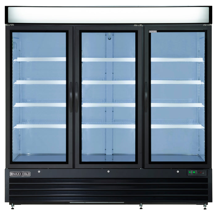 Maxx Cold X-Series Triple Glass Door Merchandiser Refrigerator, 81"W, 72 cu. ft. Storage Capacity, in Black (MXM3-72RBHC)