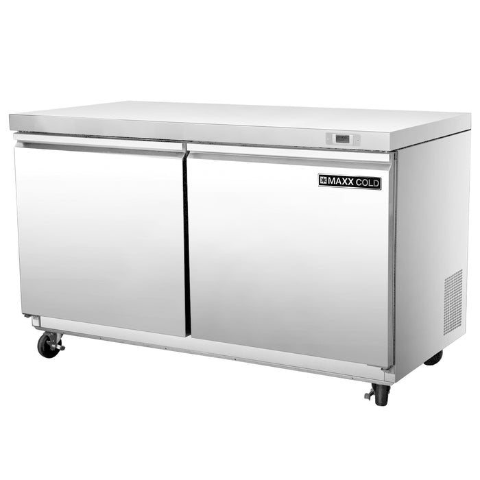 Maxx Cold Double Door Undercounter Refrigerator, 48"W, 11.1 cu. ft. Storage Capacity, in Stainless Steel (MXSR48UHC)