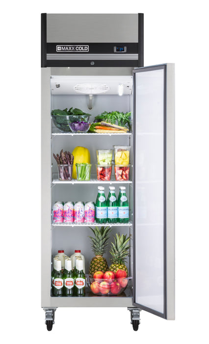 Maxx Cold X-Series Single Door Reach-In Refrigerator, Top Mount, 25.2"W, 19 cu. ft. Storage Capacity, in Stainless Steel (MXCR-19FDHC)