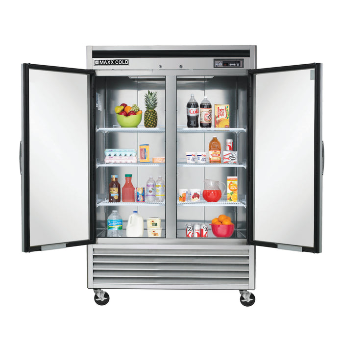 Maxx Cold Double Door Reach-In Refrigerator, Bottom Mount, 54"W, 42.8 cu. ft. Storage Capacity, in Stainless Steel (MCR-49FDHC)