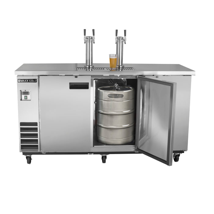 Maxx Cold X-Series Dual Tower, 2 Tap Beer Dispenser, 73"W, 17.3 cu. ft. (490 L), 3 Barrels/Kegs Storage Capacity, in Stainless Steel (MXBD72-2SHC)