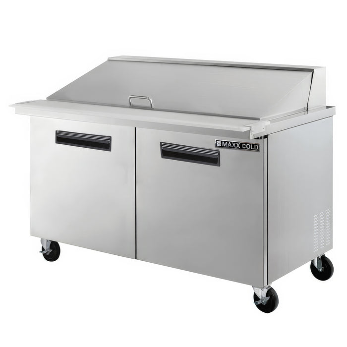 Maxx Cold X-Series Two-Door Refrigerated Mega Top Prep Table, 61"W, 15.5 cu. ft. Storage Capacity, in Stainless Steel (MXCR60MHC)