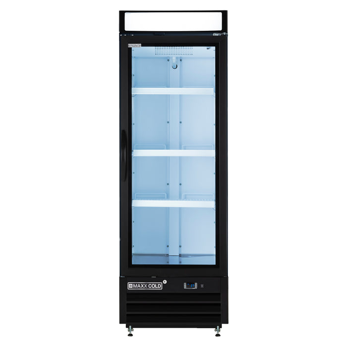 Maxx Cold X-Series Single Glass Door Merchandiser Refrigerator, Free Standing, 25"W, 16 cu. ft. Storage Capacity, in Black (MXM1-16RBHC)