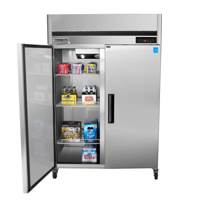 Maxx Cold Double Door Reach-In Refrigerator, Top Mount, 54"W, 49 cu. ft. Storage Capacity, in Stainless Steel (MCRT-49FDHC)