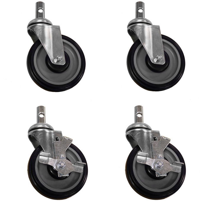 BevLes 5"Dia Locking Swivel Casters, 2 With Brakes, 2 Without Brakes, Black/Silver, Set of 4 (TC5-5B)