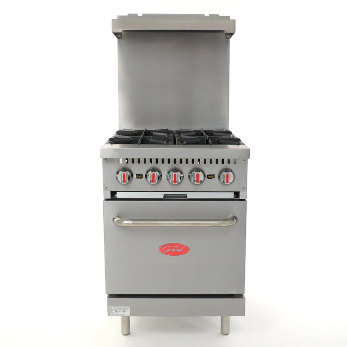 General Foodservice Gas Range with Oven, 4 Burners, 120,000 BTU, 24", in Stainless Steel (GR4-24NG)