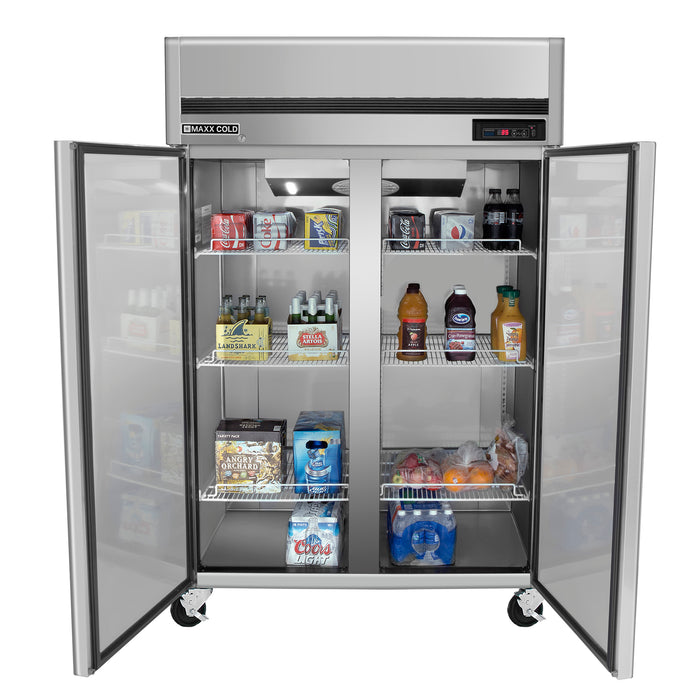 Maxx Cold Double Door Reach-In Refrigerator, Top Mount, 54"W, 49 cu. ft. Storage Capacity, in Stainless Steel (MCRT-49FDHC)