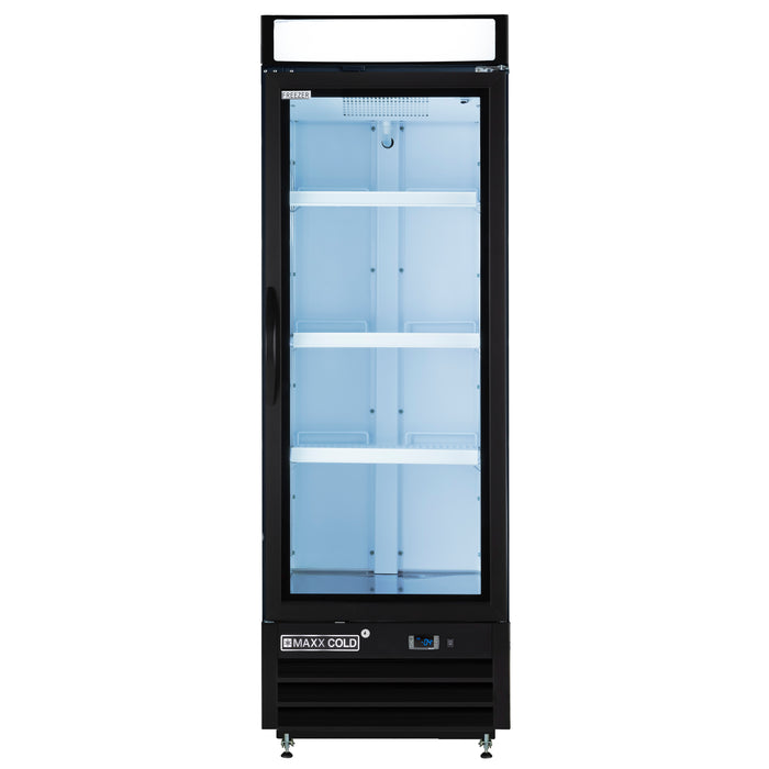 Maxx Cold X-Series Single Glass Door Merchandiser Freezer, Free Standing, 25"W, 16 cu. ft. Storage Capacity, in Black (MXM1-16FBHC)