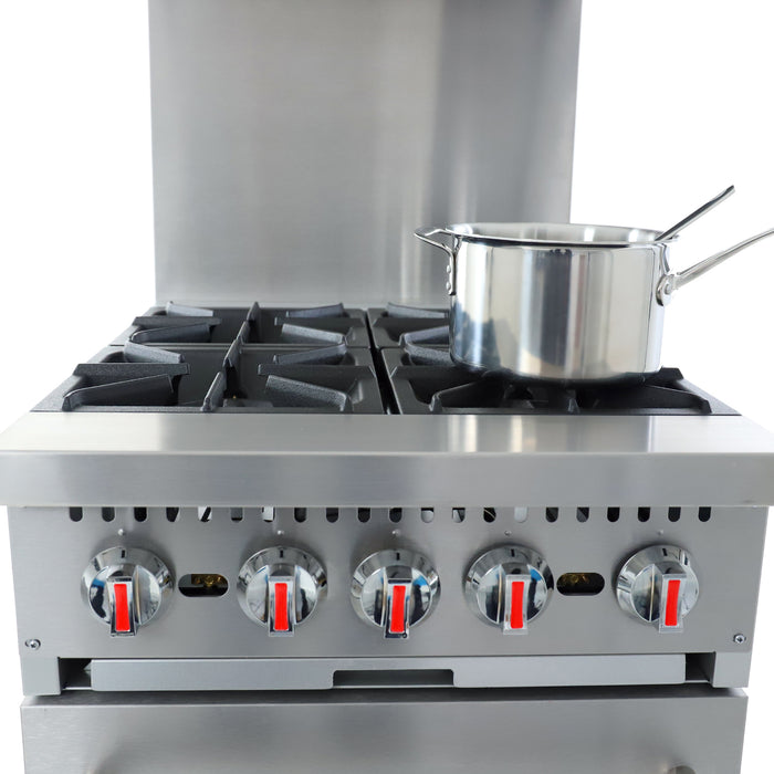 General Foodservice Gas Range with Oven, 4 Burners, 120,000 BTU, 24", in Stainless Steel (GR4-24NG)