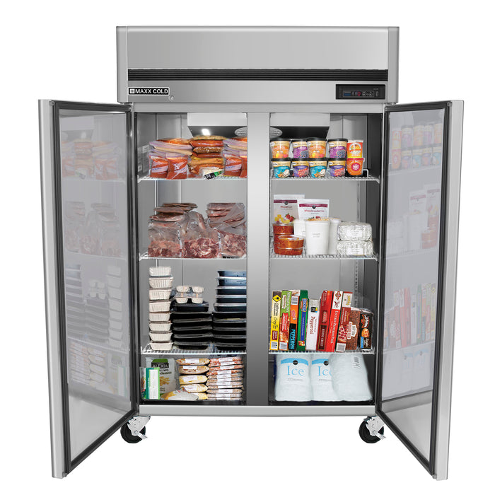 Maxx Cold Double Door Reach-In Freezer, Top Mount, 54"W, 49 cu. ft. Storage Capacity, Energy Star Rated, in Stainless Steel (MCFT-49FDHC)