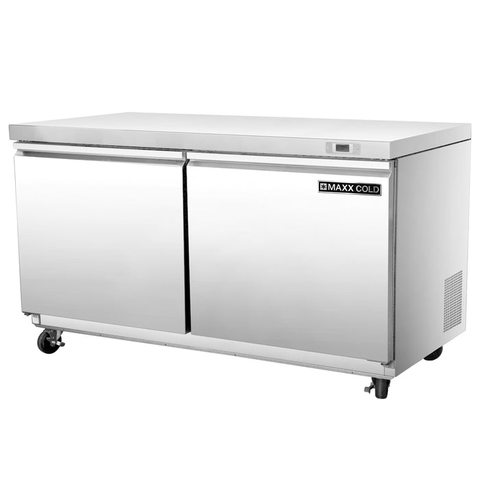 Maxx Cold Double Door Undercounter Refrigerator, 61"W, 14.1 cu. ft. Storage Capacity, in Stainless Steel (MXSR60UHC)