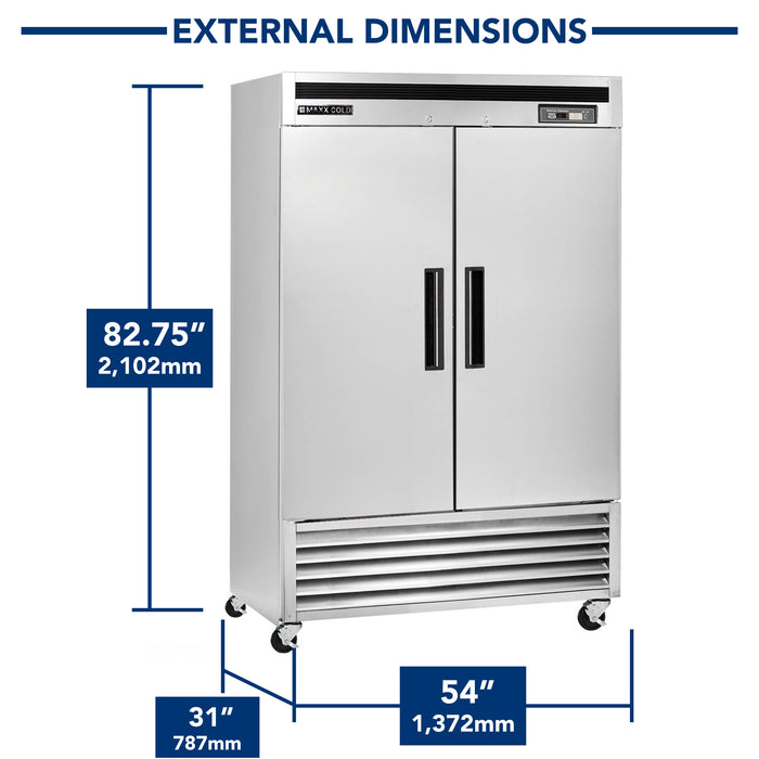 Maxx Cold Double Door Reach-In Freezer, Bottom Mount, 54"W, 49 cu. ft. Storage Capacity, in Stainless Steel (MCF-49FDHC)