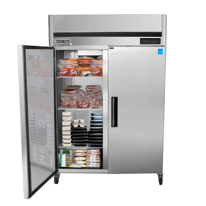 Maxx Cold Double Door Reach-In Freezer, Top Mount, 54"W, 49 cu. ft. Storage Capacity, Energy Star Rated, in Stainless Steel (MCFT-49FDHC)