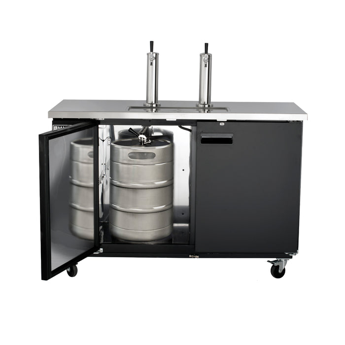 Maxx Cold X-Series Dual Tower, 2 Tap Beer Dispenser, 61"W, 14.2 cu. ft. (402 L), 2 Barrels/Kegs Storage Capacity, in Black with Stainless Steel Top (MXBD60-2BHC)